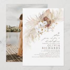 Earthy and White Flowers Boho Möhippa Photo Inbjudningar