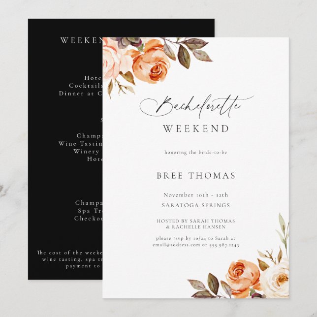 Earthy Autumn Blommigt Bachelorette Helg Inbjudningar (Fram/baksida)
