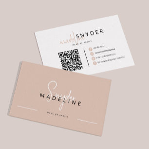 Earthy Beige Calligraphy Typography QR-kod Visitkort