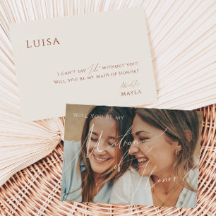 Earthy Beige Faded Photo Matron of Honor Card Inbjudningar