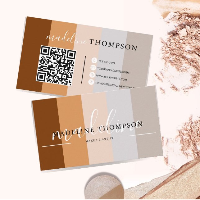 Earthy Beige Grått Brown Calligraphy-skript QR-kod Visitkort (Skapare uppladdad)
