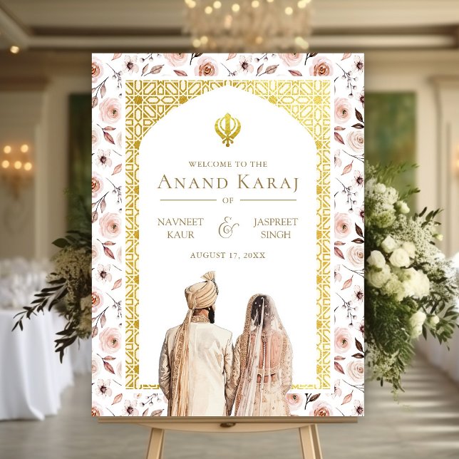 Earthy Blommigt Anand Karaj Bröllop Välkomstskylt Poster (Skapare uppladdad)