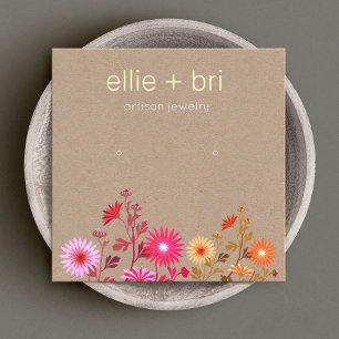 Earthy Blommigt Boho Kraft Stud Earring Visning Fyrkantigt Visitkort