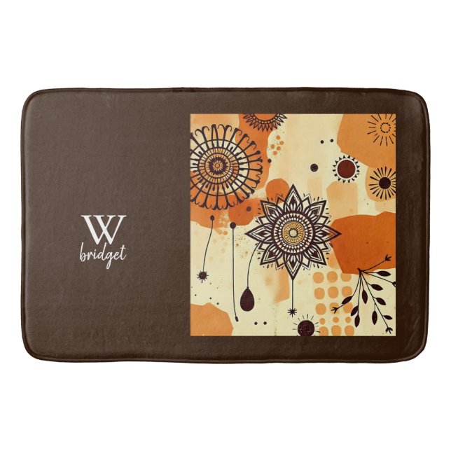 Earthy Blommigt Mandala Warm Boho Mönster Badrumsmatta (Framsidan)