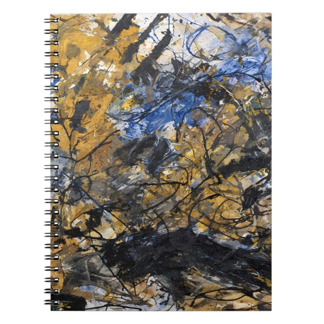 Earthy Blue Black Guld Abstrakt Chaos Anteckningsbok (Framsidan)