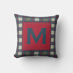 Earthy Blue Khaki Red Monogram Play Pillow Kudde