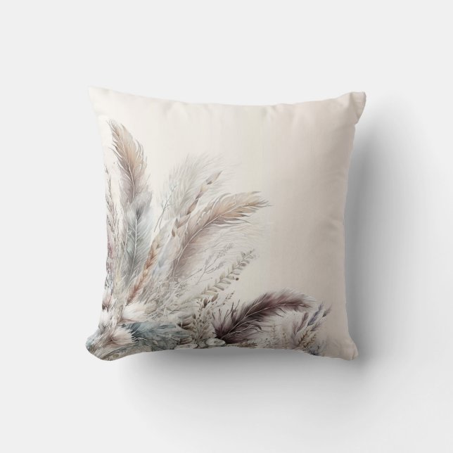 Earthy Bohemian Blommigt Feathers Bohemian Chic Kudde (Framsida)