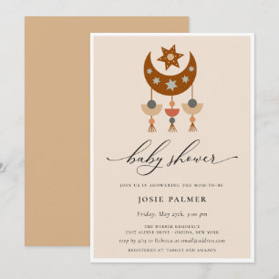 Earthy Bohemian Måne Mobile Baby Shower Inbjudningar