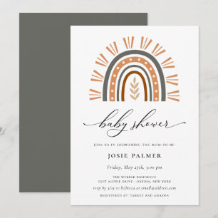 Earthy Bohemian Rainbow Baby Shower Inbjudningar