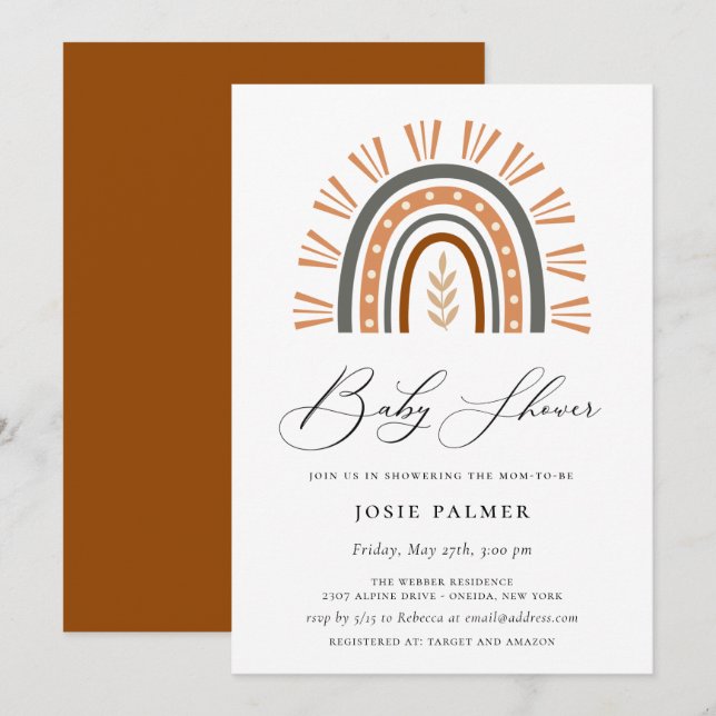 Earthy Bohemian Rainbow Baby Shower Inbjudningar (Fram/baksida)