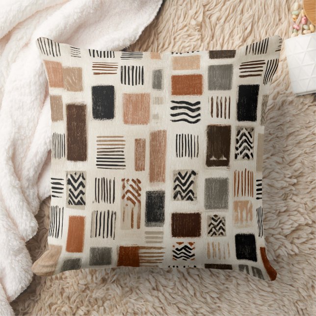 Earthy Boho Abstrakt Grid - Hand-Drawn Struktur Kudde (Filt)