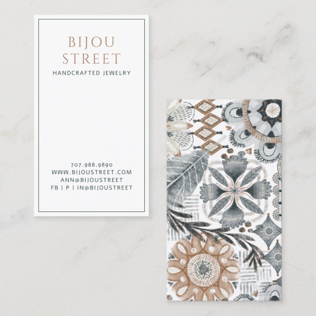 Earthy Boho Abstrakt Jewelry Designer Visitkort (Fram/baksida)