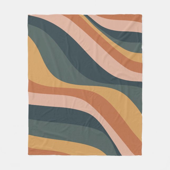 Earthy Boho Abstrakt Vågigt Swirl Linjer Terracott Fleecefilt (Framsidan)