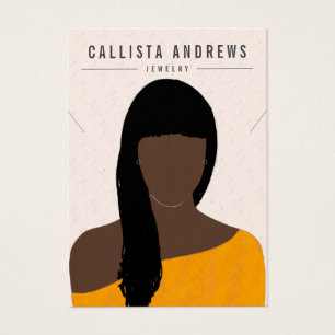 Earthy Boho Black Hair Girl Earring Necklace Card Visitkort