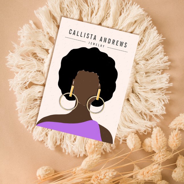 Earthy Boho Black Hair Girl Earring Visning Card Visitkort (Skapare uppladdad)