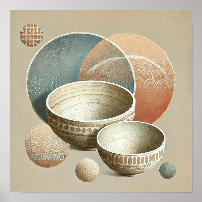 Earthy Boho Ceramic Bowls Minimalist Abstrakt Poster (Framsidan)