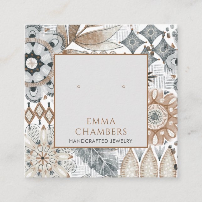 Earthy Boho Earring Visning Card Fyrkantigt Visitkort (Framsida)