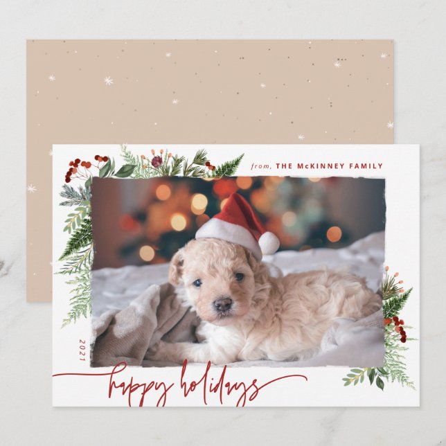 Earthy Boho Greenery Burgundy Beige Photo Julkort (Fram/baksida)