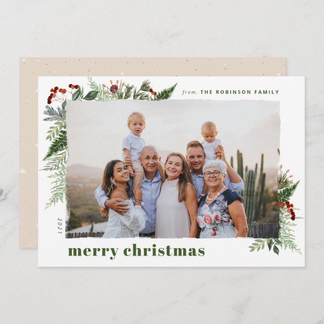 Earthy Boho Greenery Dry Push-julfoto Julkort (Fram/baksida)
