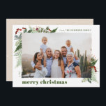 Earthy Boho Greenery Dry Push-julfoto Julkort<br><div class="desc">Den här neutralten boho stil har minimal vinter-grön utformning, med en fotohållare med torr penseleffekt och text i trendningen på boho palette färg. Lägg till ett valfritt meddelande på baksidan eller ändra baksidans design (3 tillgängliga alternativ). QUICK TIP: Om du vill ändra färg i bakgrunden/mönster/text så att den stämmer överens...</div>