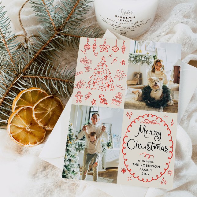 Earthy Boho Hand plockade God jul 2 Photo Julkort (Skapare uppladdad)