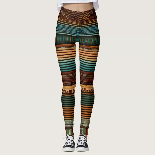 Earthy Boho Linjer Leggings (Framsida)