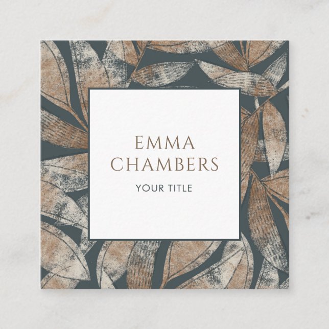 Earthy Boho Lövs Fyrkantigt Visitkort (Framsida)