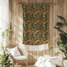 Earthy Boho Paisley Swirl Terracotta Mörk grönt