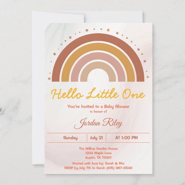 Earthy Boho Rainbow Baby Shower Gender Neutral Inbjudningar (Framsida)