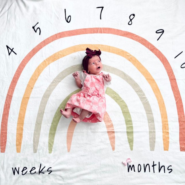Earthy Boho Rainbow Milestone Ull Baby Blanket Fleecefilt (Skapare uppladdad)