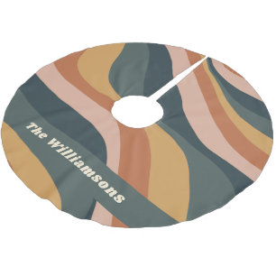 Earthy Boho Vågigt Linjer Terracotta Personlig Julgransmatta Borstad Polyester