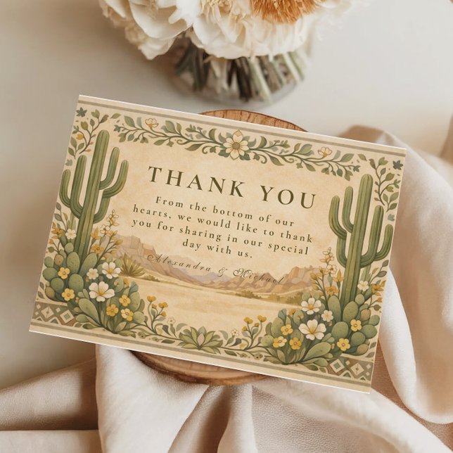 Earthy Botanical Desert Wedding Tack Kort (Skapare uppladdad)