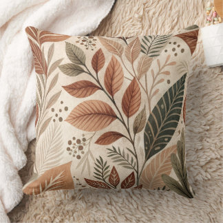 Earthy Botanical Leaf Throw Pillow Kudde