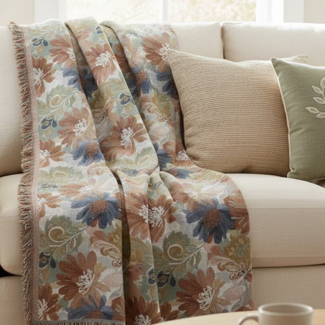 Earthy Botanical Meadow Mindfulness Filt (Floral throw blanket)