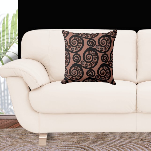 Earthy Bronze & Black Fern Frond Swirl Kudde (Curl Pattern)