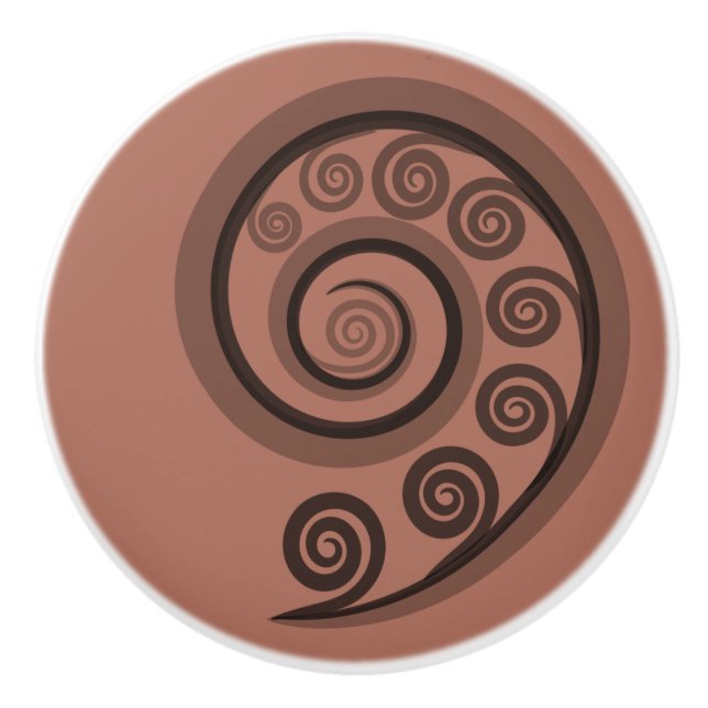 Earthy Bronze-Brown Curly Swirls Ceramic Knob Knopp (Framsidan)