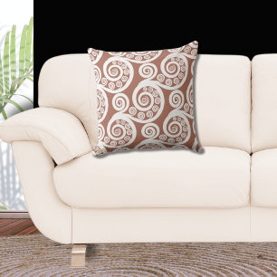 Earthy Bronze & White Koru Curl Mönster Kudde