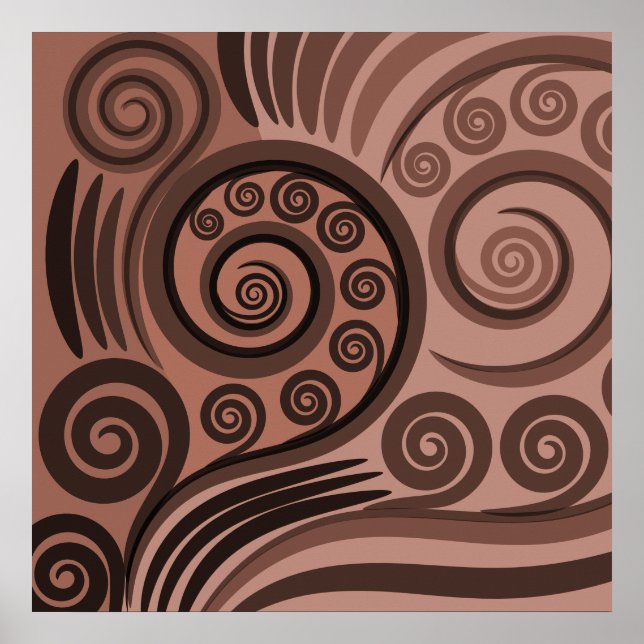 Earthy Brown Fern Frond Curls Poster (Framsidan)
