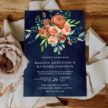 Earthy Burkad Orange Ro Blommigt Navy Blue Bröllop Inbjudningar<br><div class="desc">Akta dina gäster med den här elegant bröllop inbjudan med vackra blommor och modern typografi. Lägg bara till din händelseinformation i den här mallen som är enkel att använda för att göra den till en inbjudan av typen en.</div>