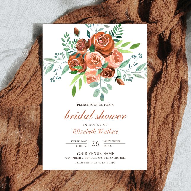 Earthy Burnt Orange Ro Bouquet Möhippa Inbjudningar (Skapare uppladdad)