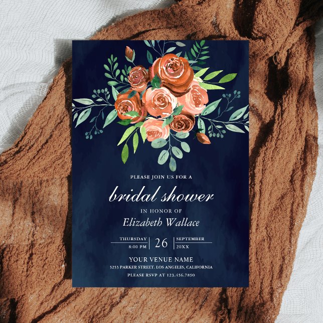 Earthy Burnt Orange Ro Navy Blue Möhippa Inbjudningar (Skapare uppladdad)