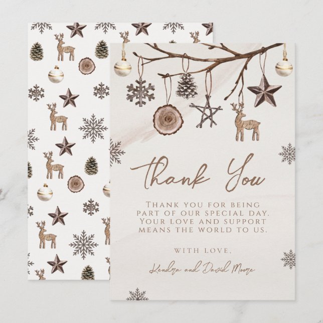 Earthy Christmas Thank You Card For Baby Shower Tack Kort (Fram/baksida)