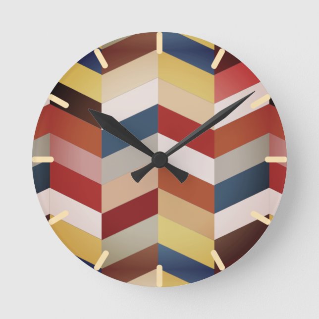 Earthy Colorful Chevron Mönster Rund Klocka (Framsida)