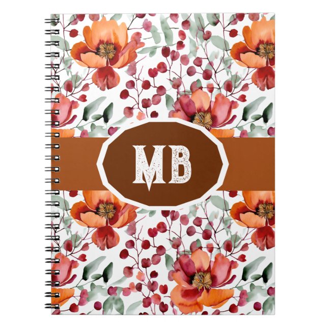 Earthy Colors, Fall Flowers Monogrammed Anteckningsbok (Framsidan)