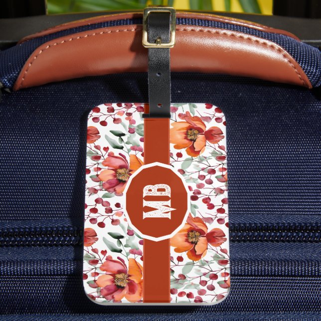 Earthy Colors, Fall Flowers Monogrammed Bagagebricka (Framsida Insitu 2)