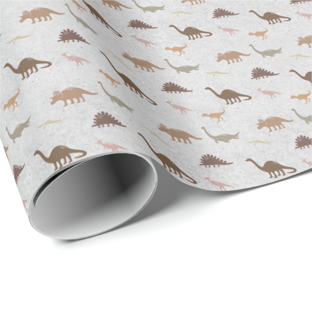 Earthy Dinosaur Kids Wrapping Papper Presentpapper (Rullad Hörn)