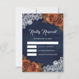 Earthy Dusty Terracotta Rose Navy Blue Wedding OSA Kort