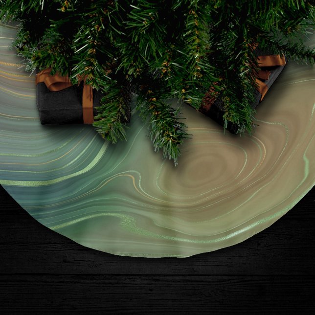 Earthy Emerald Strata | Grönt och Golden Bläck Aga Julgransmatta Borstad Polyester (Skapare uppladdad)