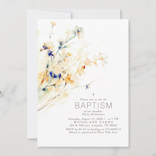 Earthy Fall Flowers Elegant Baptism Inbjudningar (Framsida)