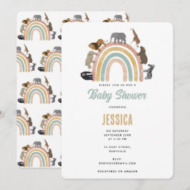 Earthy Färg Rainbow Jungle Animals Baby Shower Inbjudningar